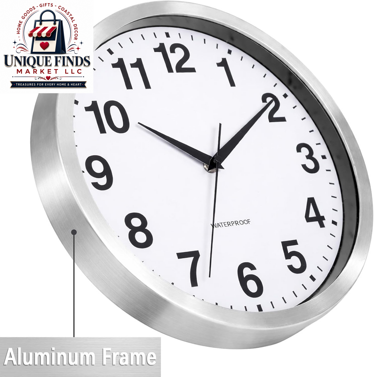 Caysie 12-Inch Waterproof Sealed Indoor/Outdoor Clock in Silver