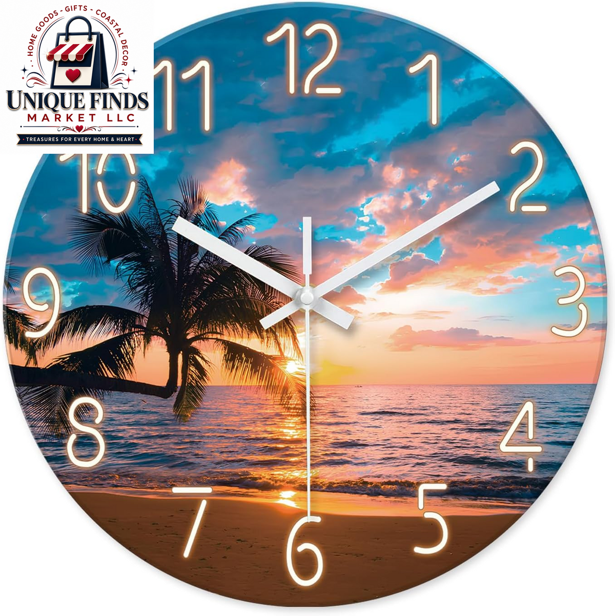 XFM Blue 12-Inch Silent Non-Ticking Beach Wall Clock