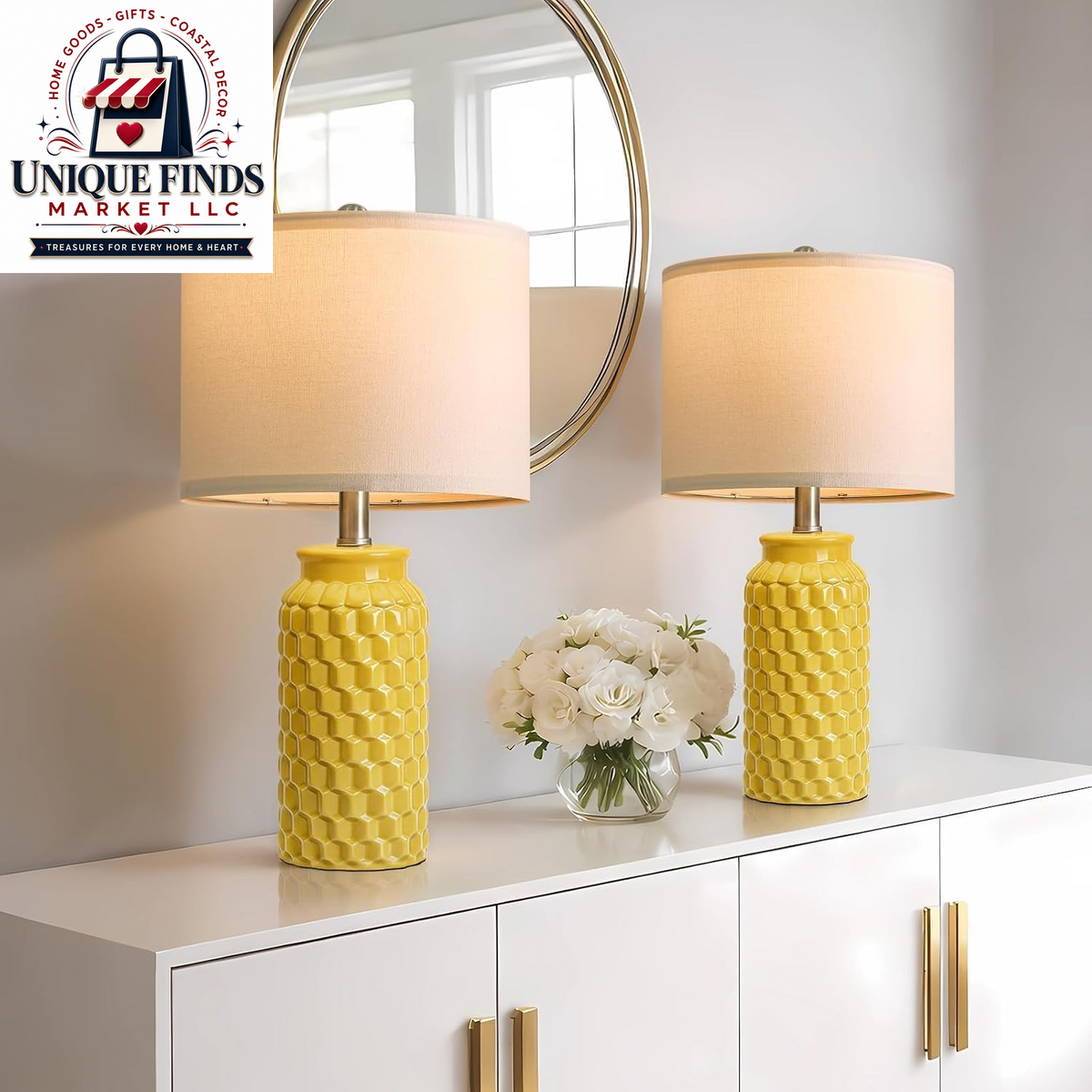 Usumkky 20.5-Inch Ceramic Table Lamp Set of 2 - Modern Farmhouse and Boho Design, Ideal for Bedroom Nightstands and Living Room End Tables, Compact Desk Lamps in Cream