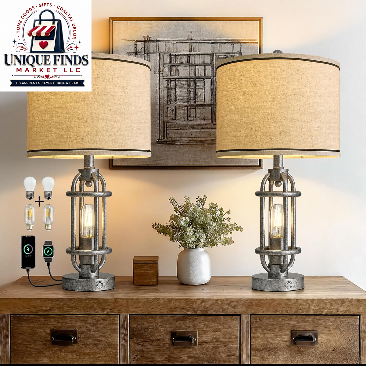 Set of 2 Modern 23.75" Table Lamps for Living Room and Bedroom Nightstands
