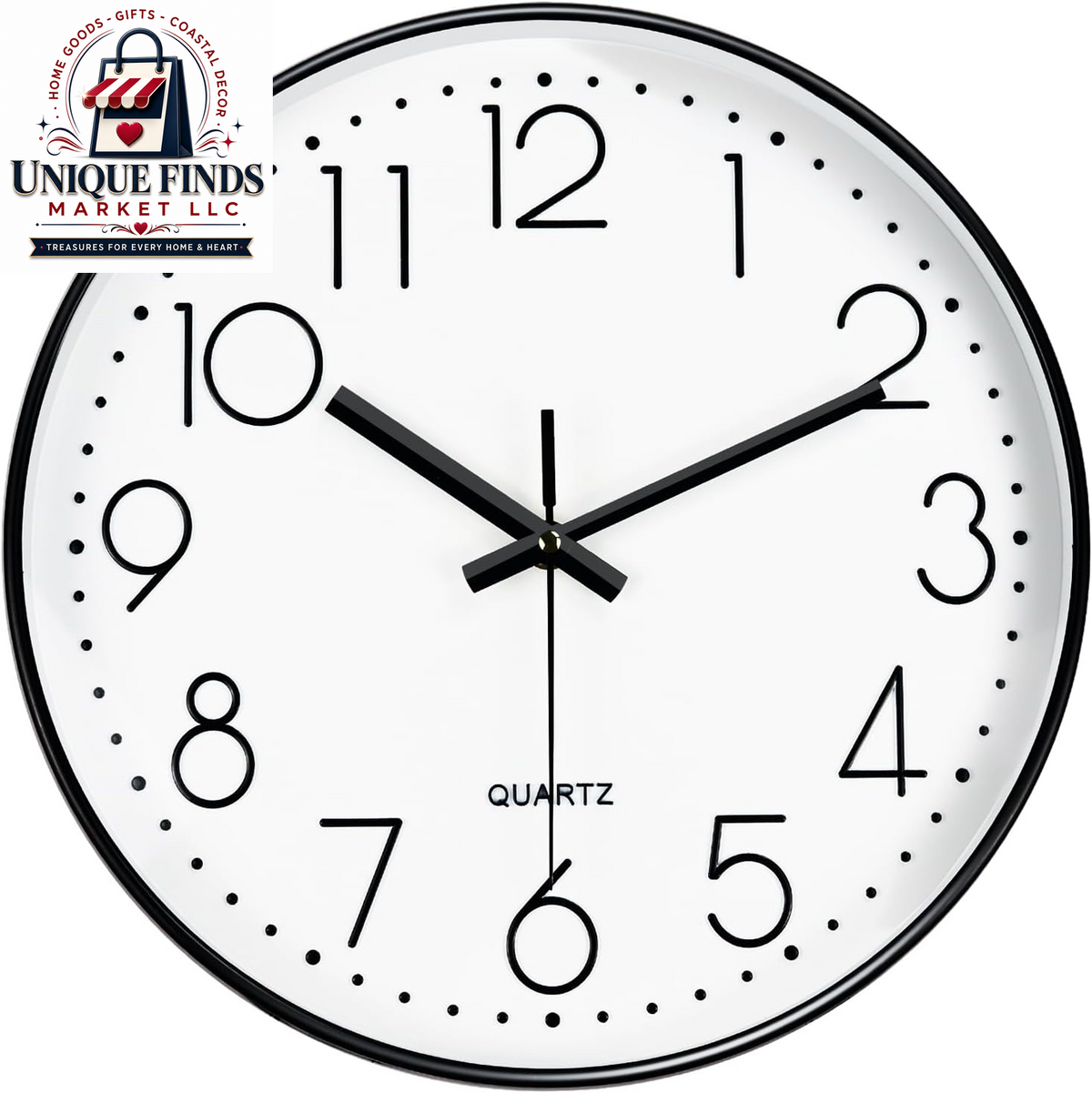 Contemporary 12-Inch Silent Wall Clock with Large Numerals, Battery Operated Non-Ticking Quartz Timepiece Featuring Tempered Glass for Living Room, Bedroom, Office, and Kitchen in Navy Blue