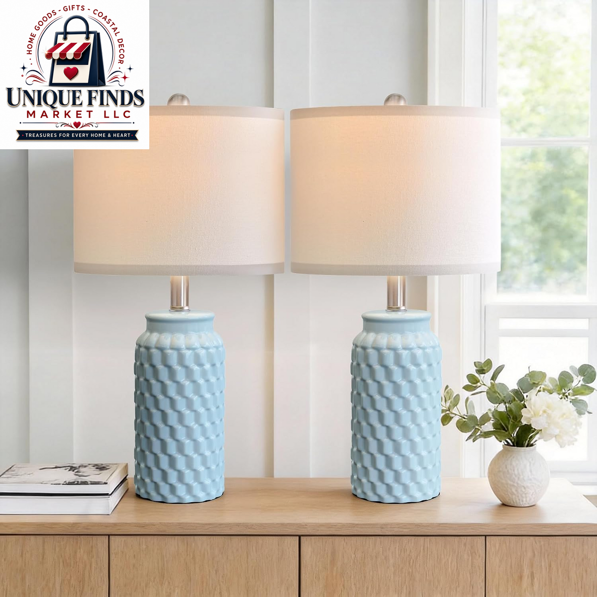 Usumkky 20.5-Inch Ceramic Table Lamp Set of 2 - Modern Farmhouse and Boho Design, Ideal for Bedroom Nightstands and Living Room End Tables, Compact Desk Lamps in Cream