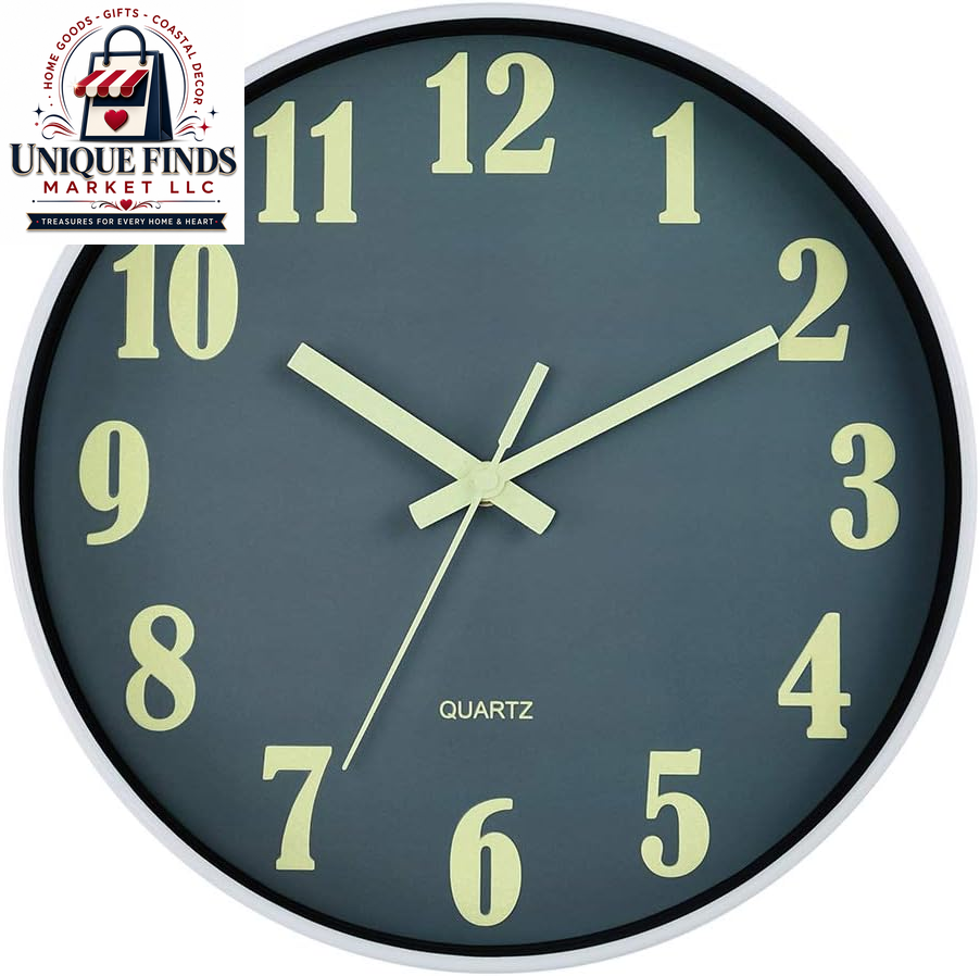 Jofomp 12-Inch Glow in the Dark Silent Wall Clock - Battery Operated Modern Decor for Living Room, Kitchen, and Bedroom
