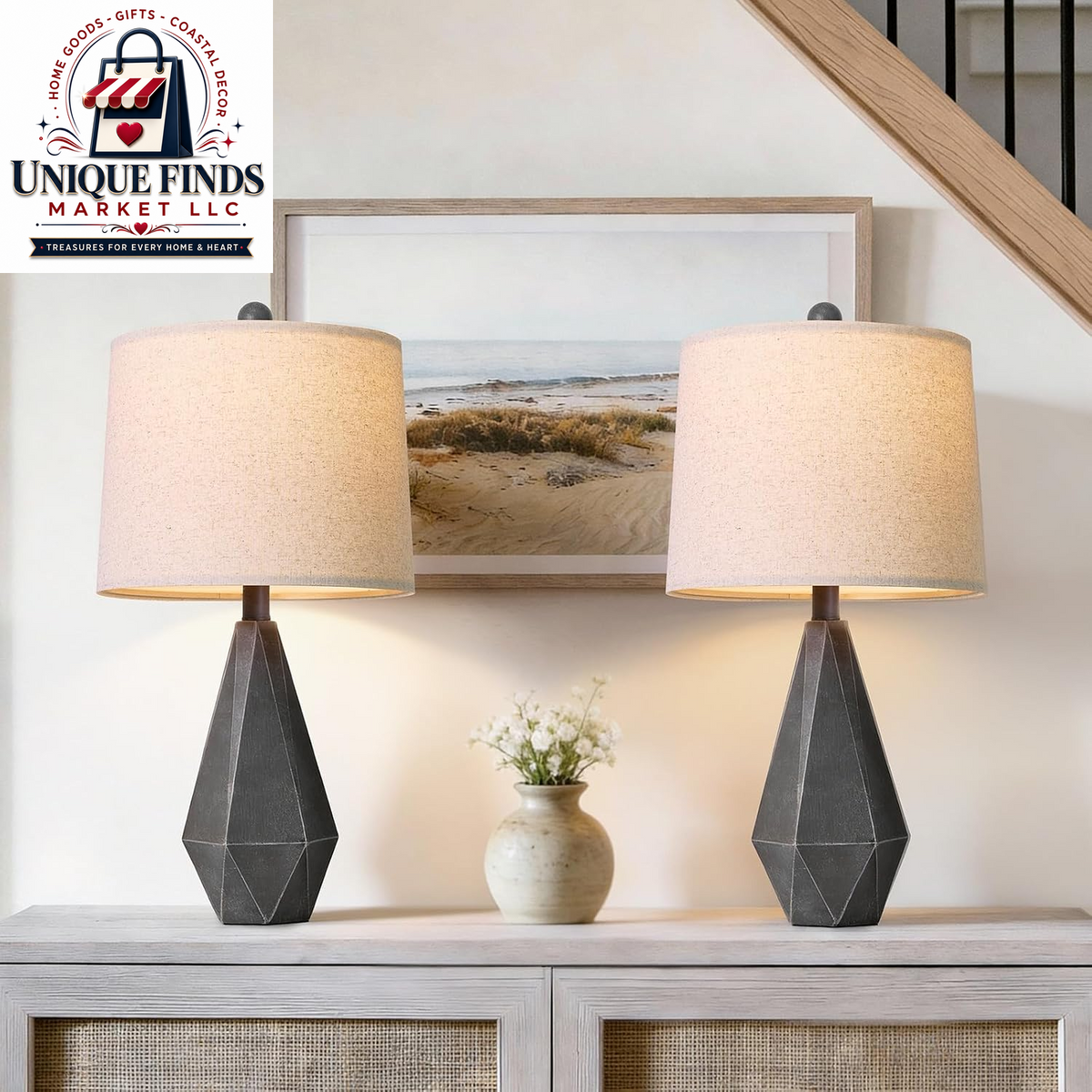 Pokat 23-Inch Farmhouse Table Lamp Set of 2, Beige Rustic Lamps for Living Room and Bedroom Nightstands, Ideal for End Tables and Side Tables