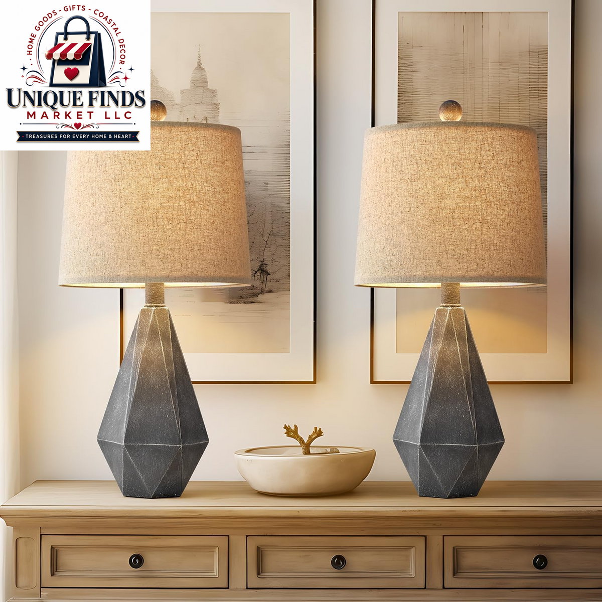 Pokat 23-Inch Farmhouse Table Lamp Set of 2, Beige Rustic Lamps for Living Room and Bedroom Nightstands, Ideal for End Tables and Side Tables