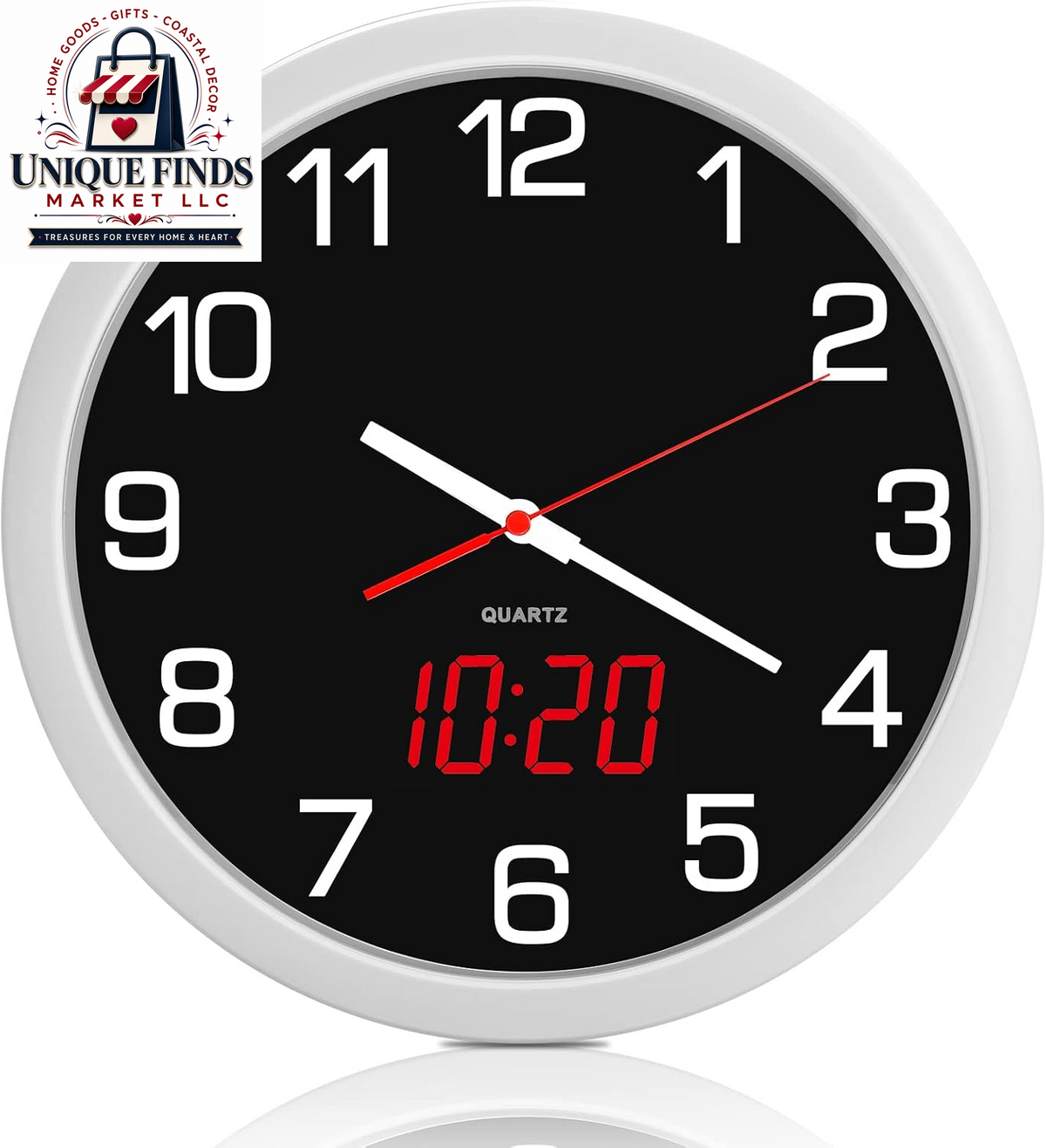 12-Inch Silent Non-Ticking Quartz Wall Clock with Night LED Display - Battery Operated Decorative Timepiece for Office, Kitchen, and Living Room