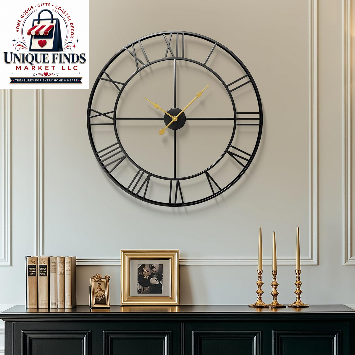 Cuspin 24-Inch Gold Metal Wall Clock for Elegant Living Room Decor