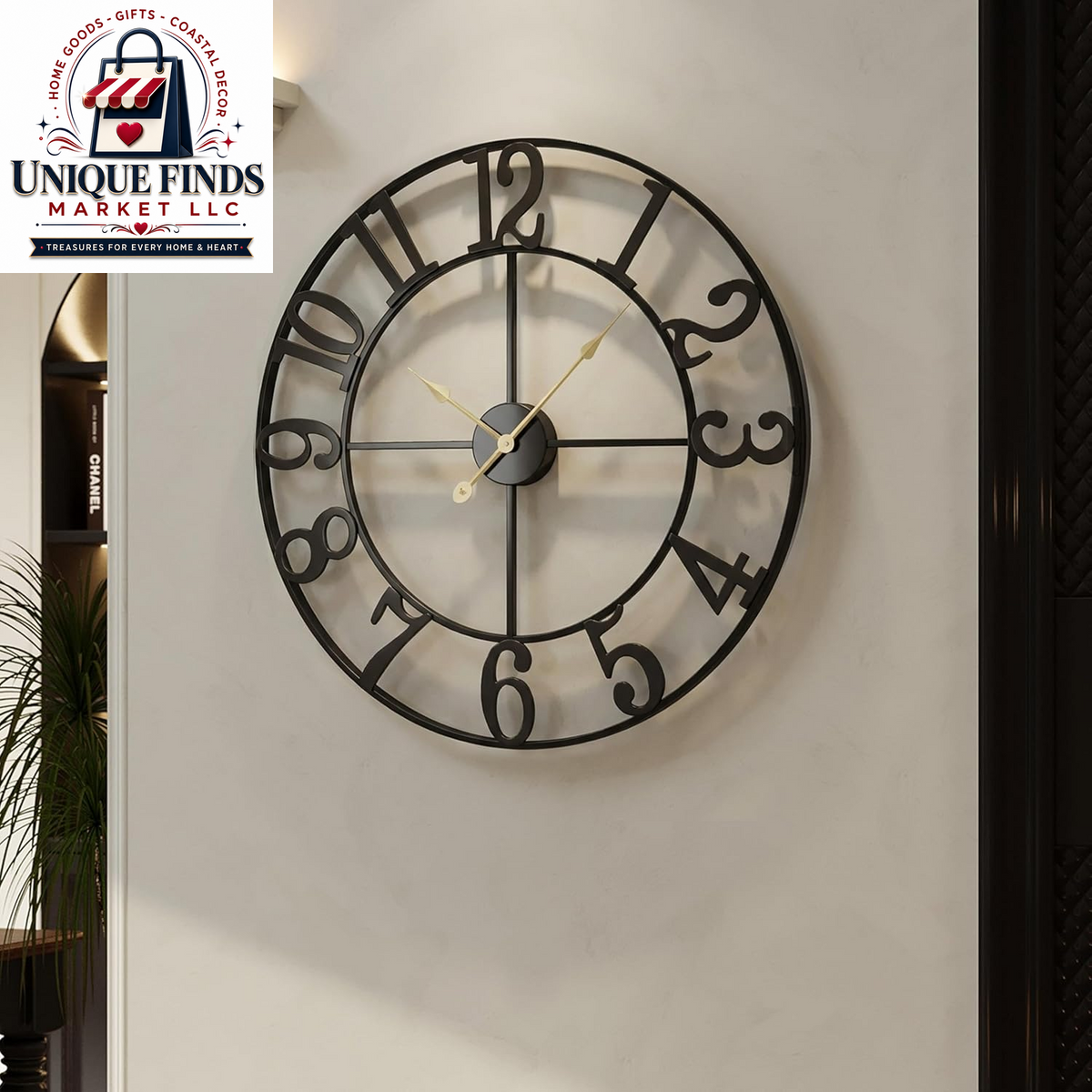 Cuspin 24-Inch Gold Metal Wall Clock for Elegant Living Room Decor