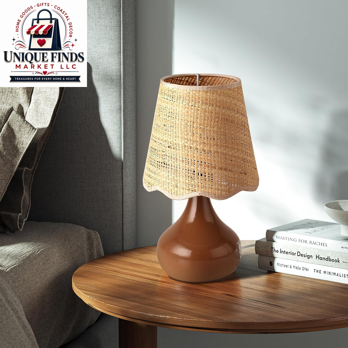 Ziqqeelam Rattan Small Bedside Table Lamp - Boho Mini Table Lamp for Nightstands, Ideal for Farmhouse Decor and Compact Spaces in Bedrooms, Kitchens, and Dorms