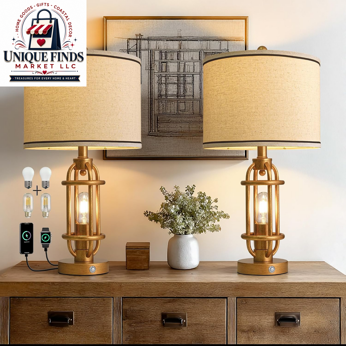 Set of 2 Modern 23.75" Table Lamps for Living Room and Bedroom Nightstands