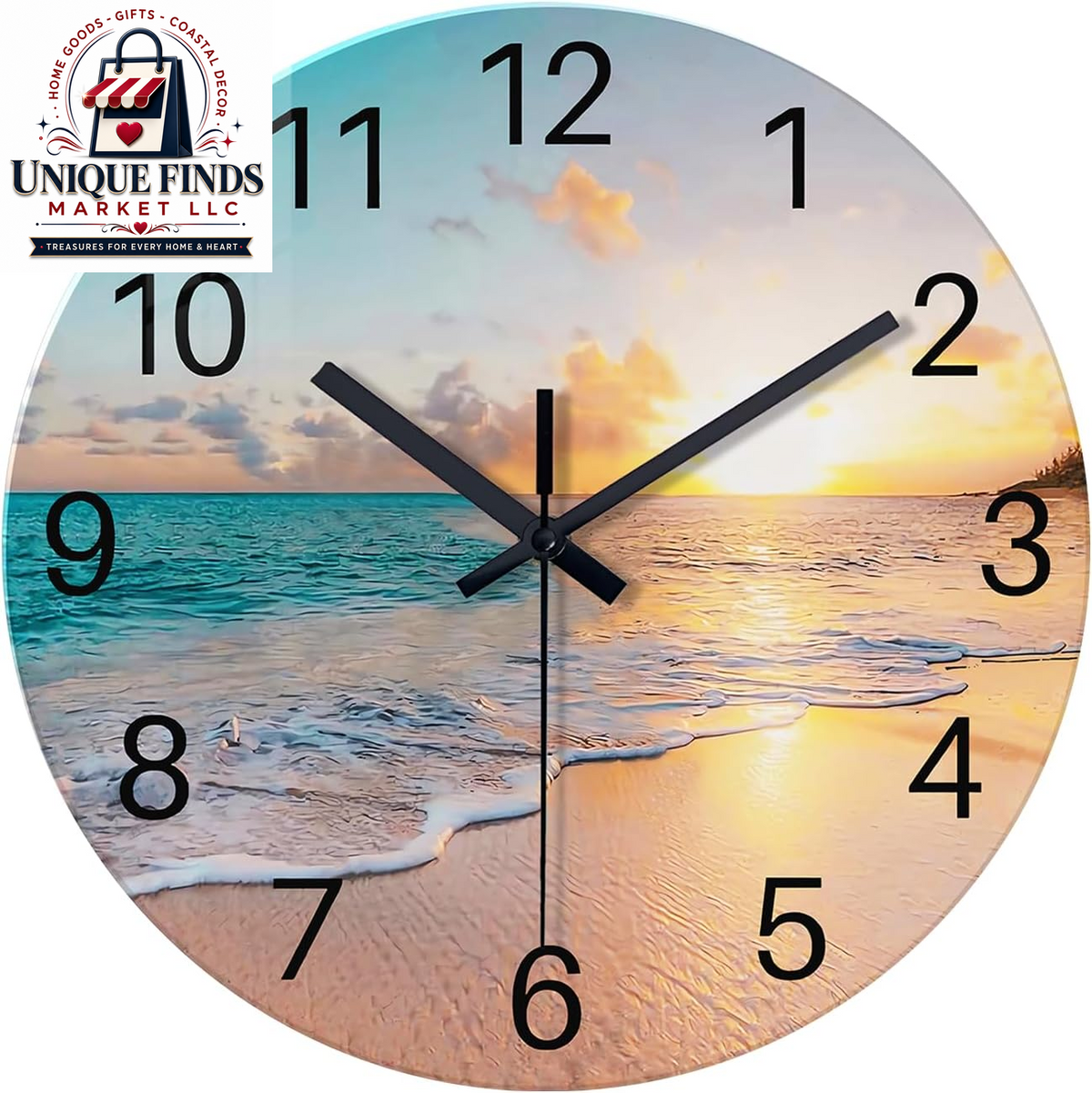 Battery-Operated 12-Inch Blue Beach Wall Clock
