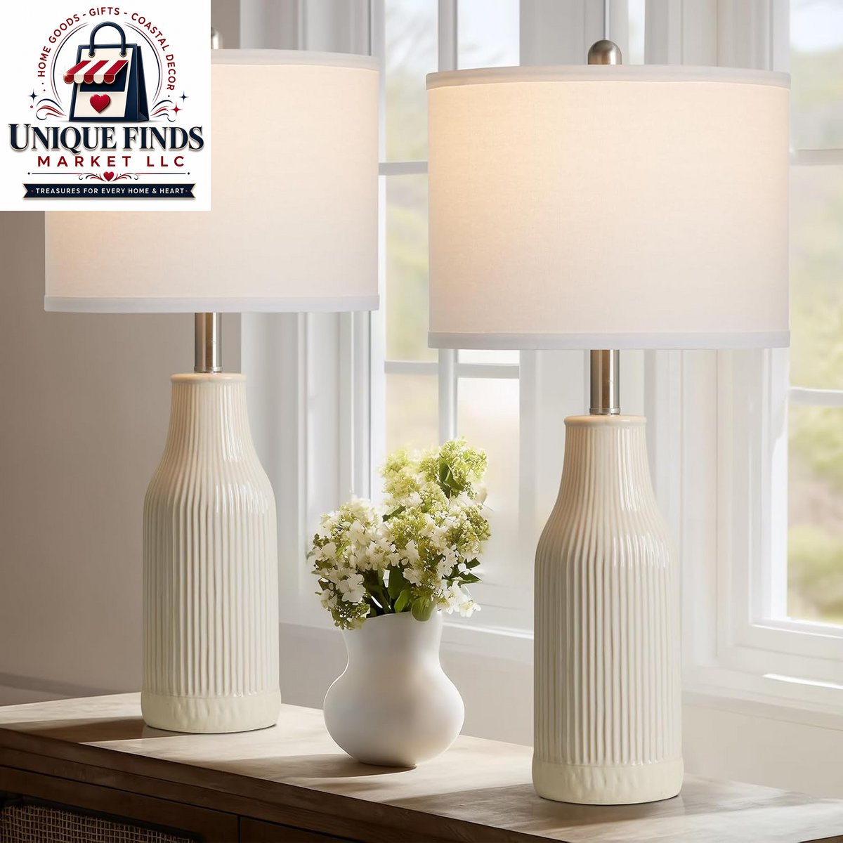Set of 2 Sage Green 24.5" Ceramic Table Lamps for Bedroom and Living Room, Ideal for Nightstands and End Tables (Includes 2 LED Bulbs)