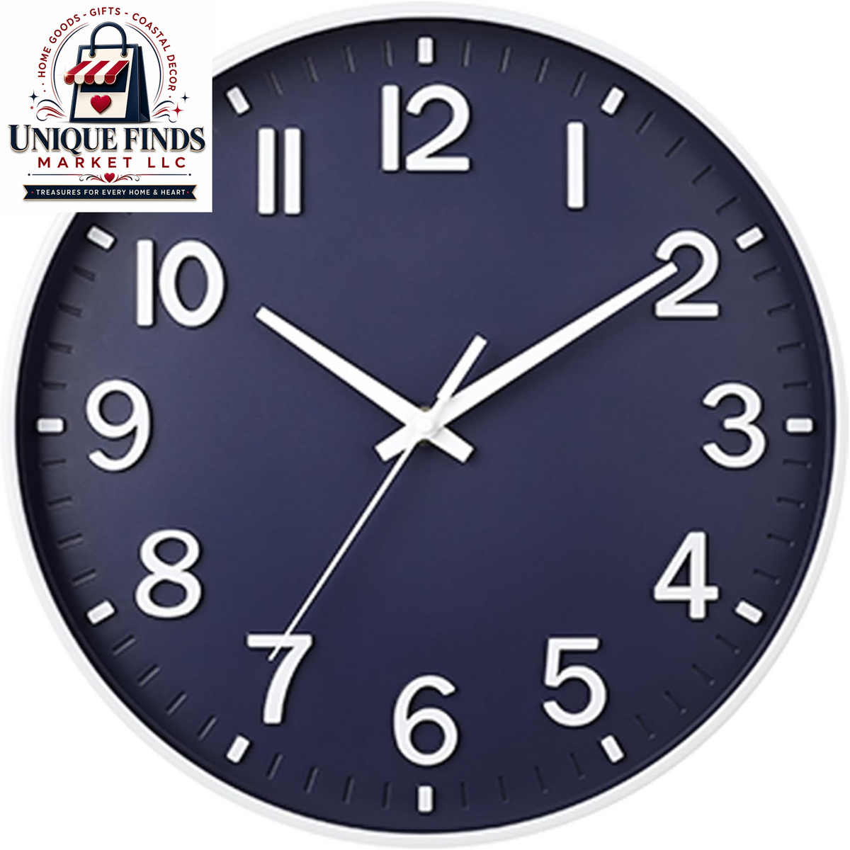 HZDHCLH 12-Inch Navy Modern Wall Clock - Battery Operated, Silent, Non-Ticking