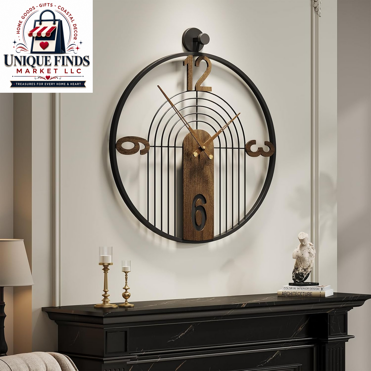 Cuspin 24-Inch Gold Metal Wall Clock for Elegant Living Room Decor