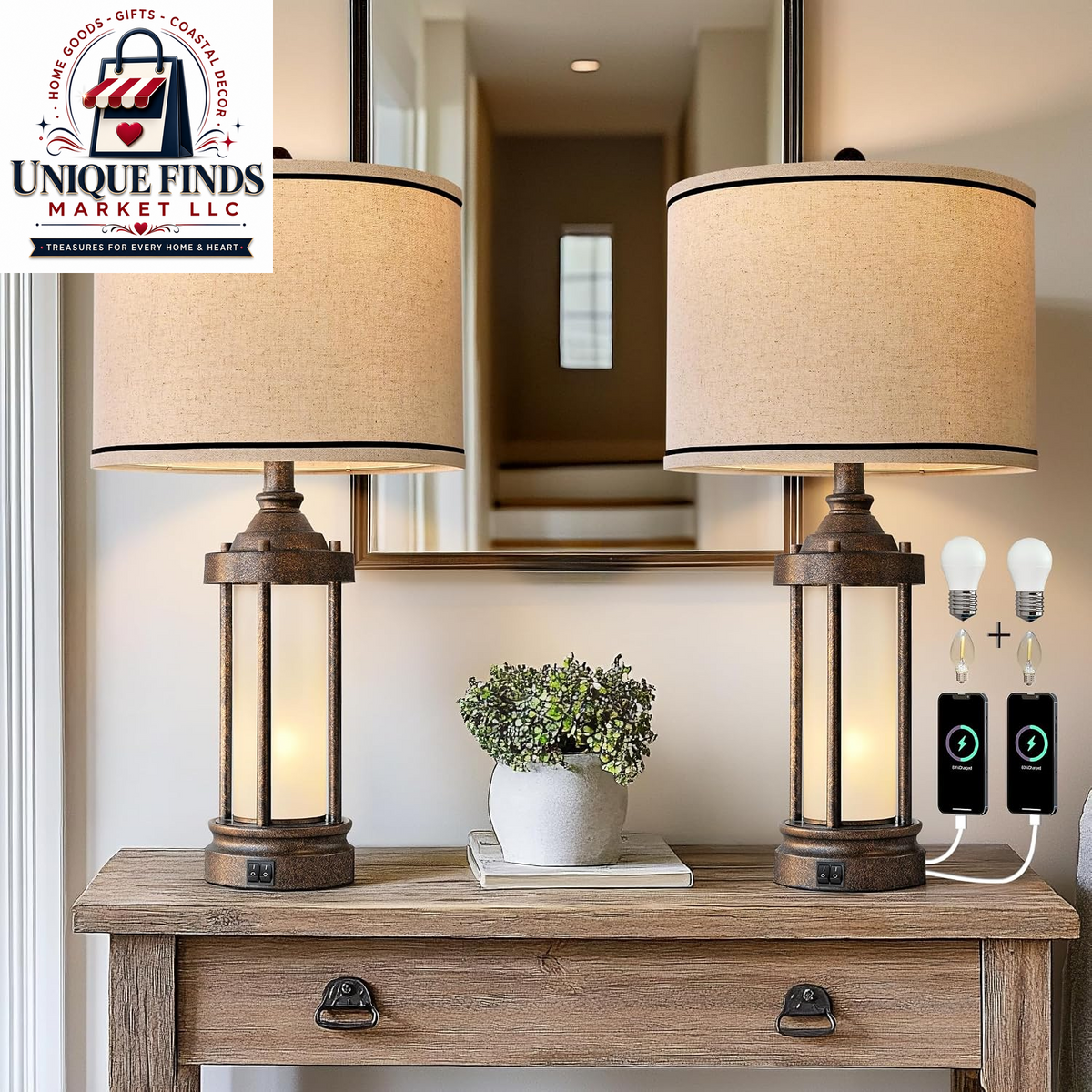 Set of 2 Modern 23.75" Table Lamps for Living Room and Bedroom Nightstands