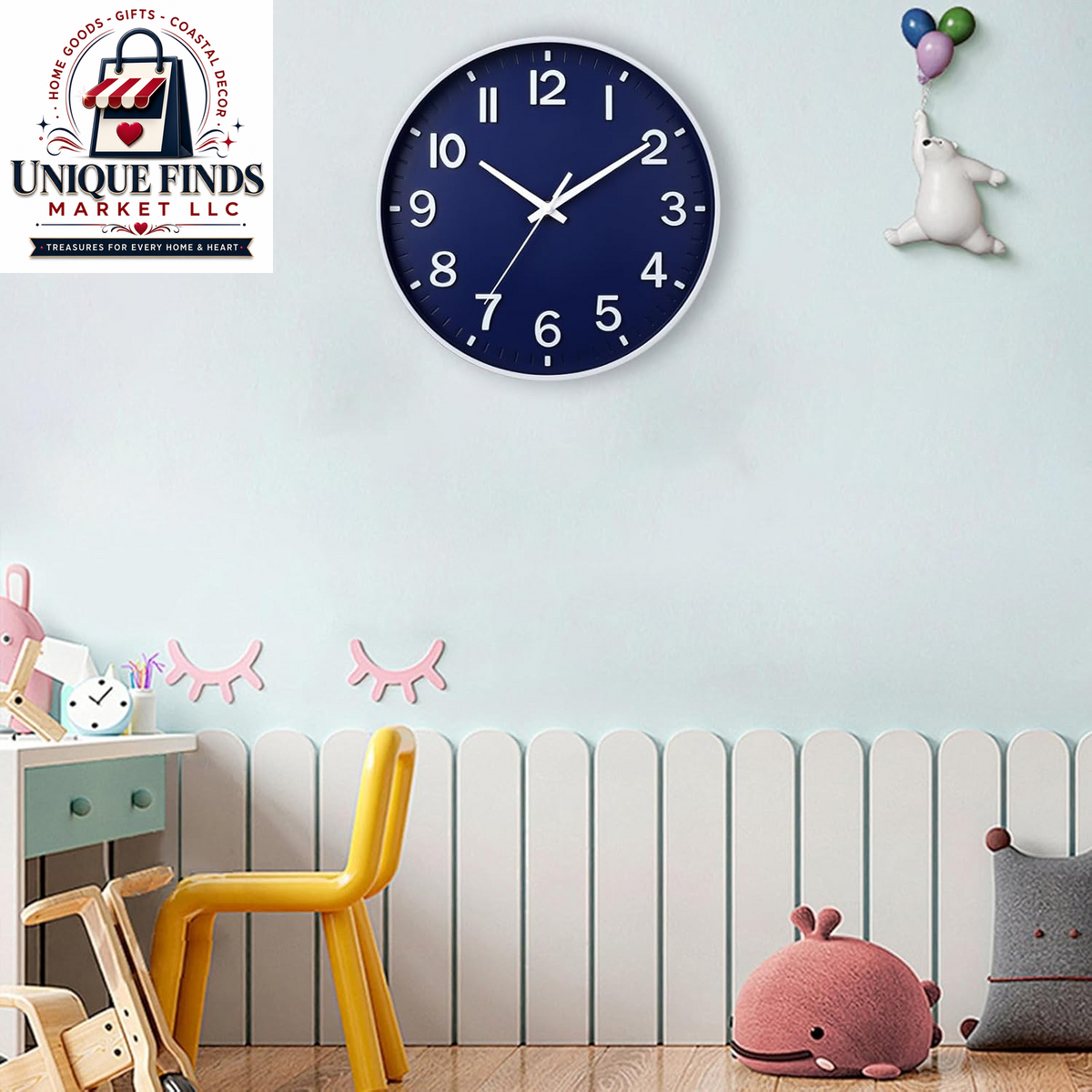 HZDHCLH 12-Inch Navy Modern Wall Clock - Battery Operated, Silent, Non-Ticking