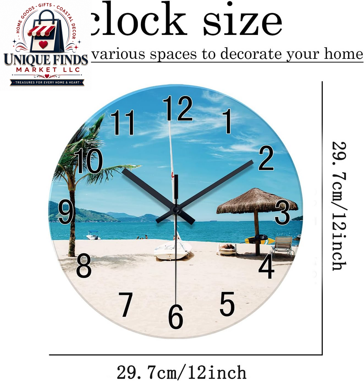 XFM Blue 12-Inch Silent Non-Ticking Beach Wall Clock