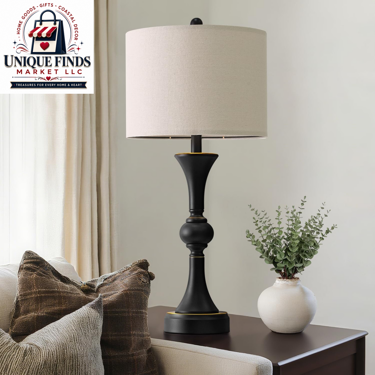Oneach 28" Black Tall Table Lamp Set of 2 with USB Ports for Living Room