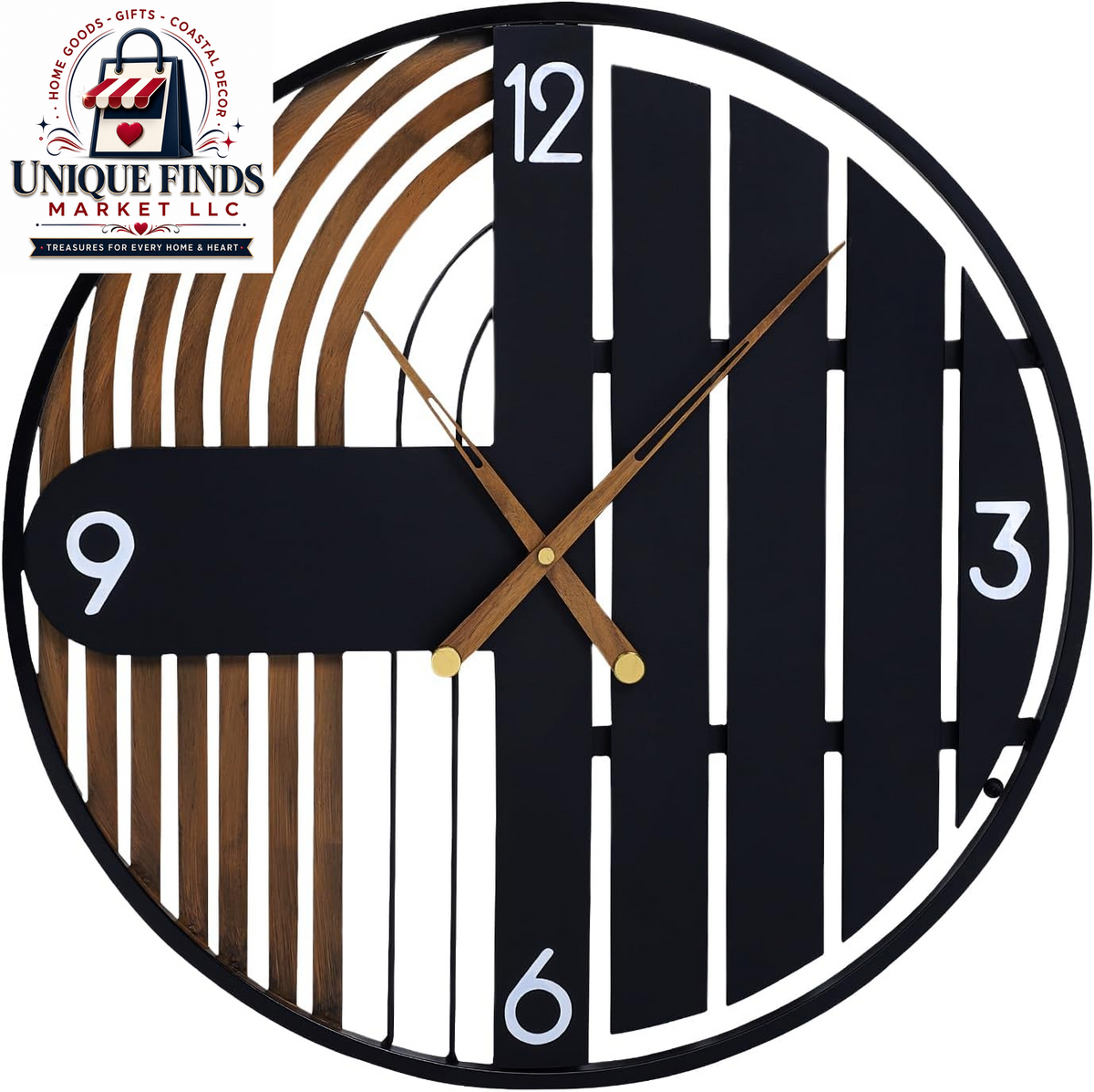 20-Inch Round Wooden Wall Clock - Silent Non-Ticking, Battery Operated
