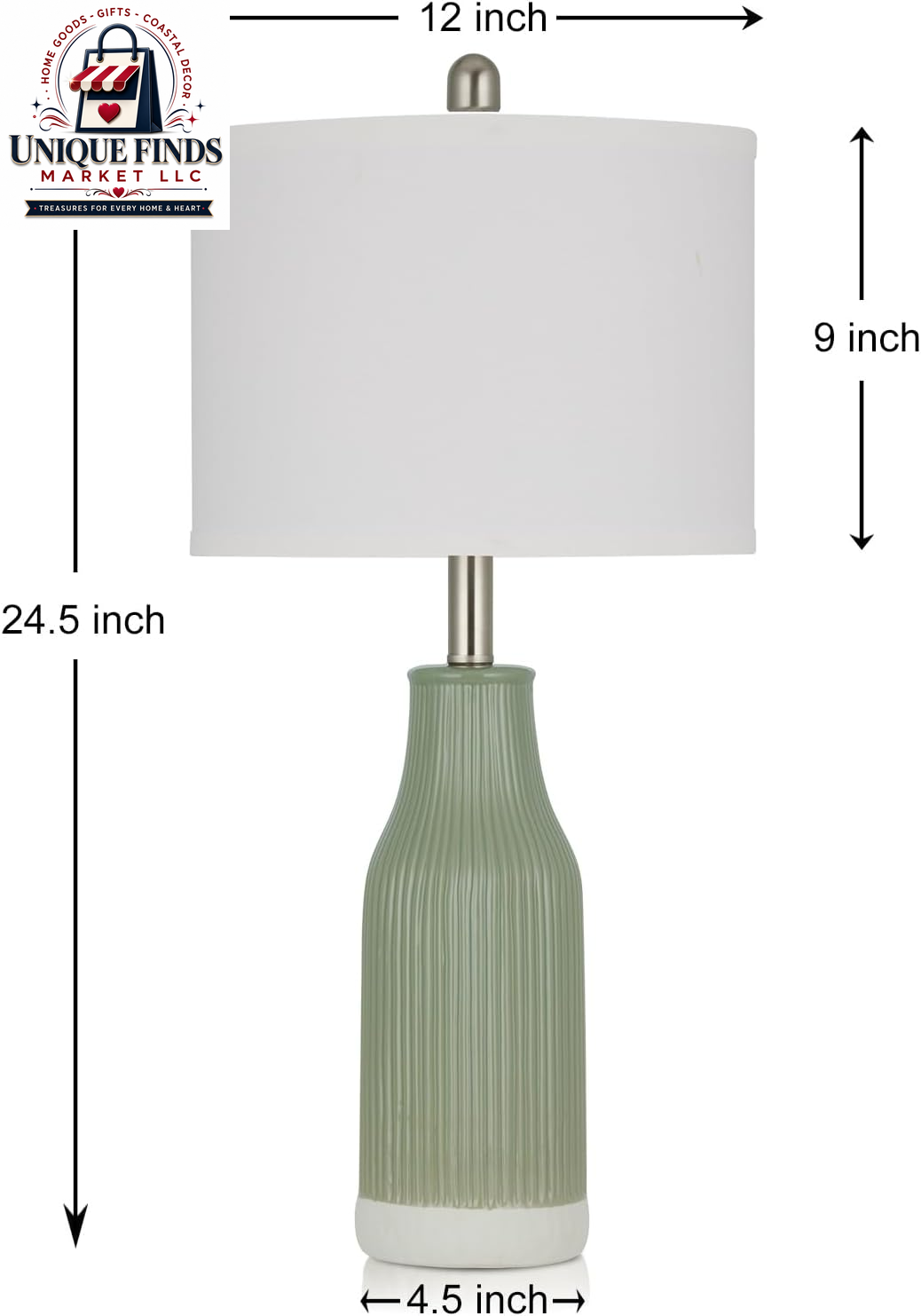 Set of 2 Sage Green 24.5" Ceramic Table Lamps for Bedroom and Living Room, Ideal for Nightstands and End Tables (Includes 2 LED Bulbs)