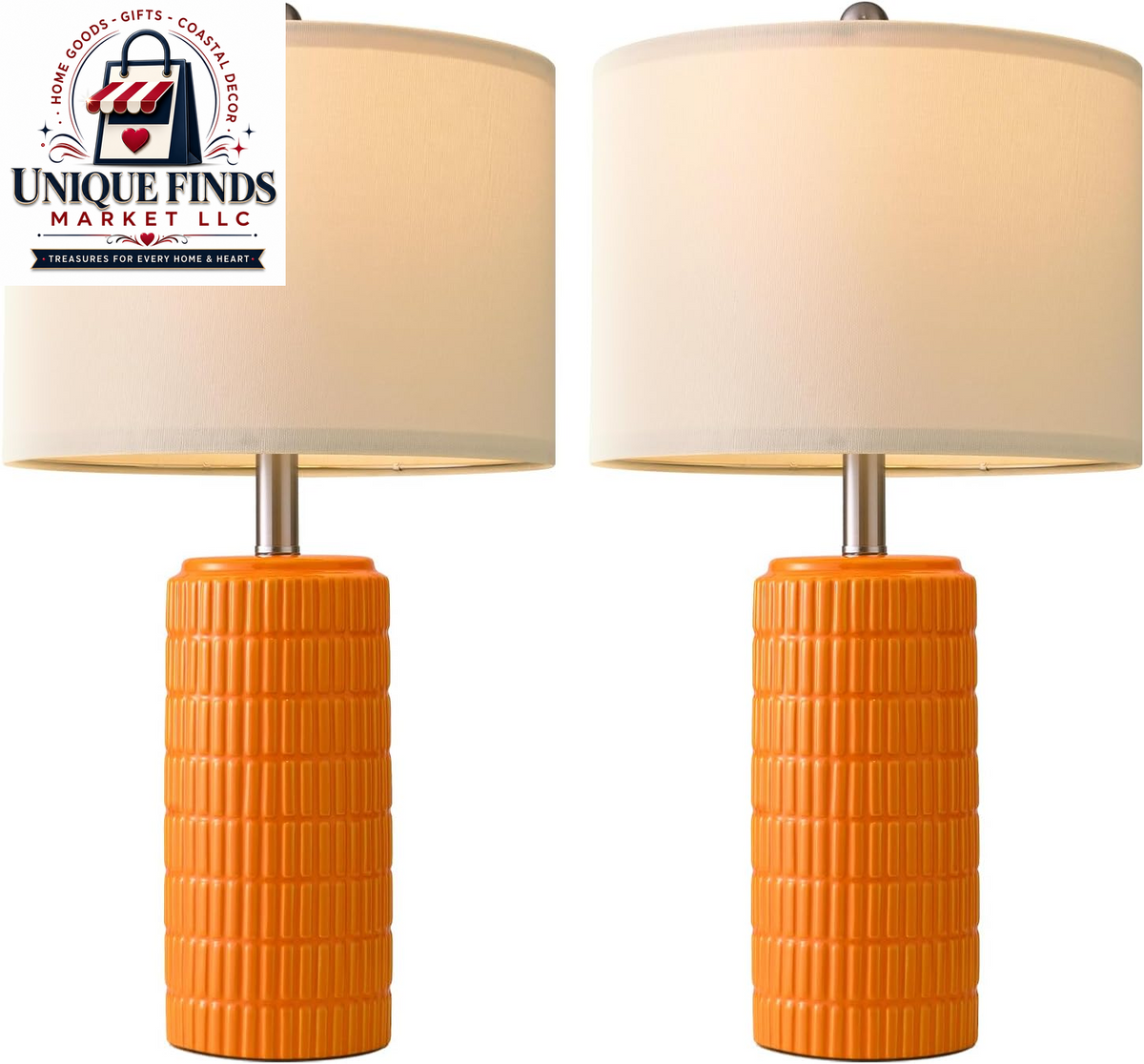 Pokat Set of 2 Modern 23" Orange Ceramic Table Lamps for Living Room and Bedroom Decor
