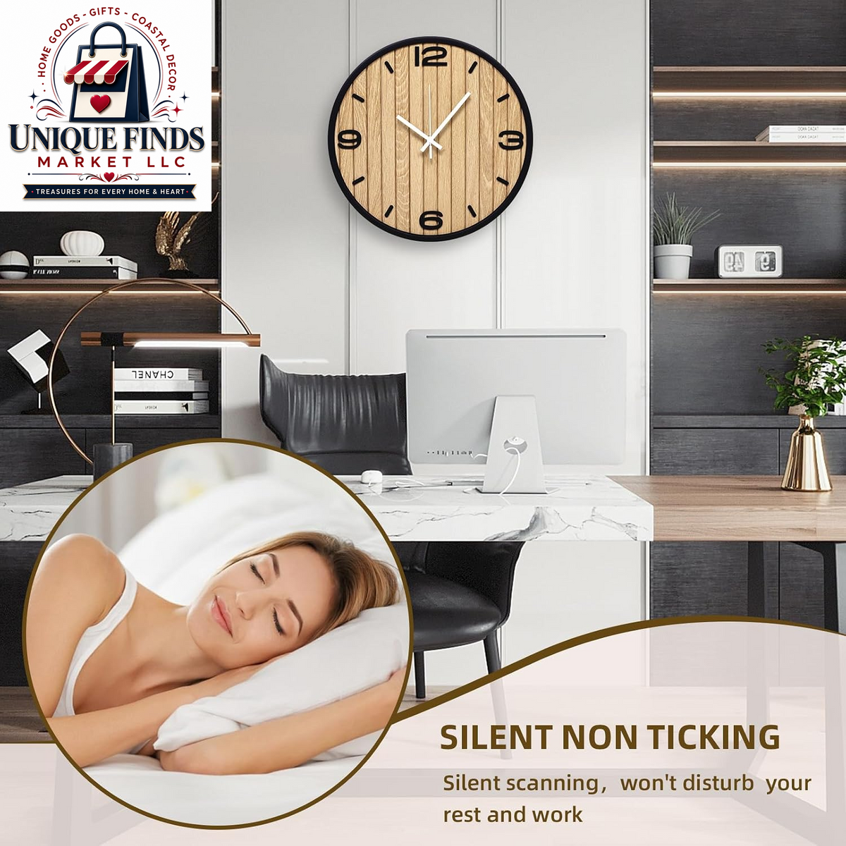 12-Inch Battery-Operated Wooden Wall Clock - Non-Ticking Quartz Analog Clock for Home and Classroom Decor - Easy to Install and Read