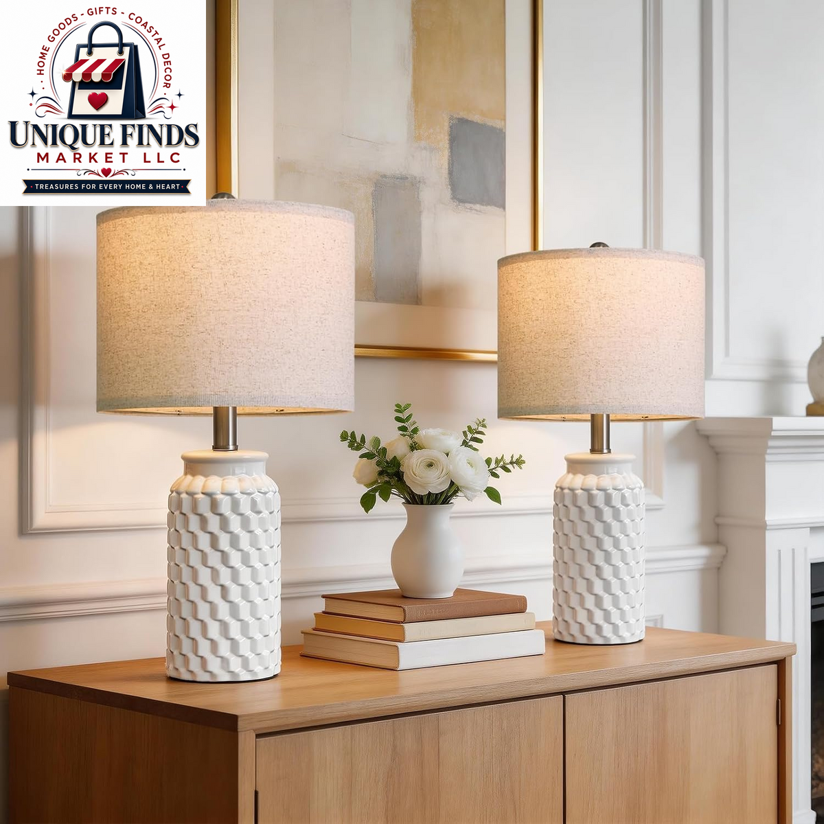 Set of 2 Pink Ceramic Nightstand Lamps, 20.5 Inches