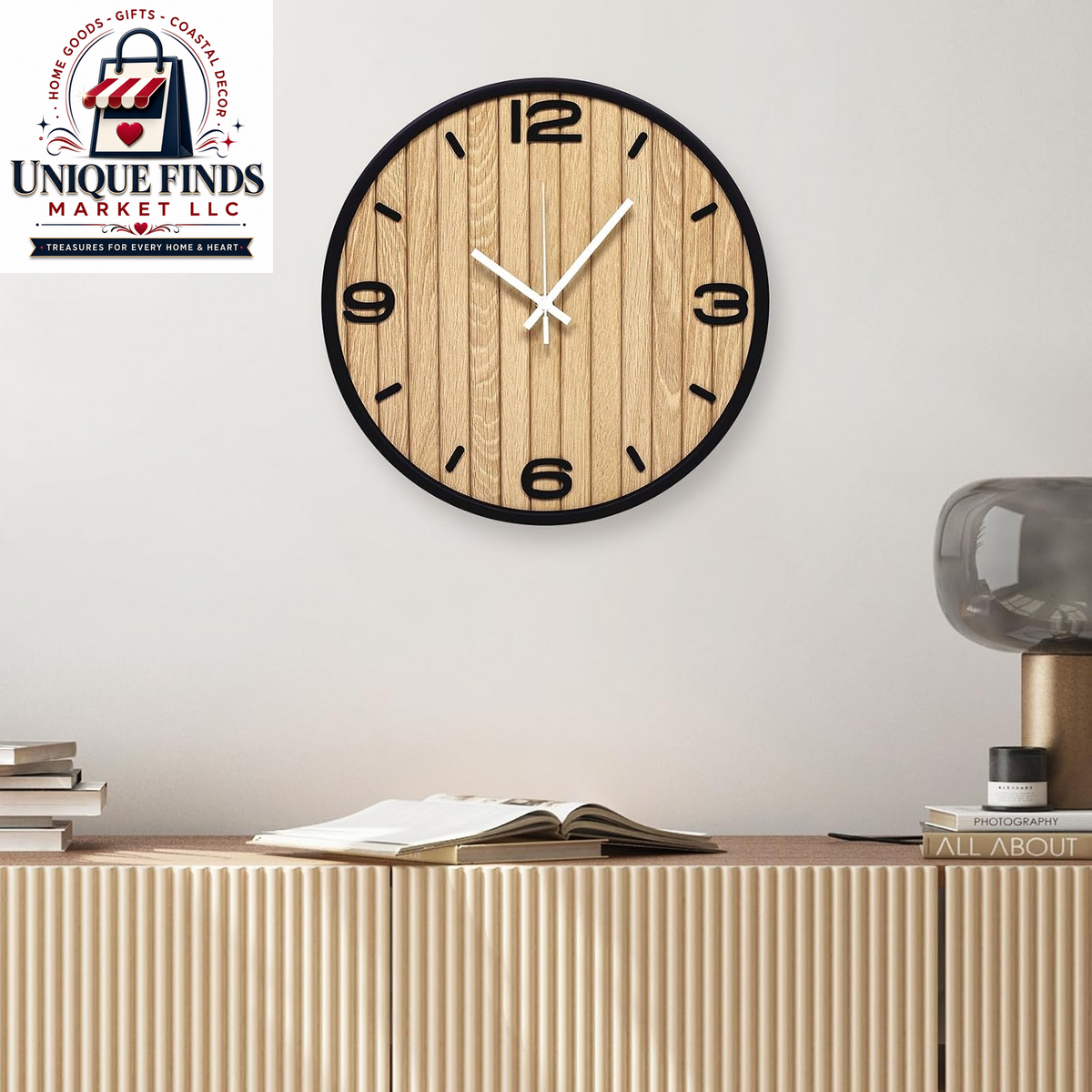 12-Inch Battery-Operated Wooden Wall Clock - Non-Ticking Quartz Analog Clock for Home and Classroom Decor - Easy to Install and Read