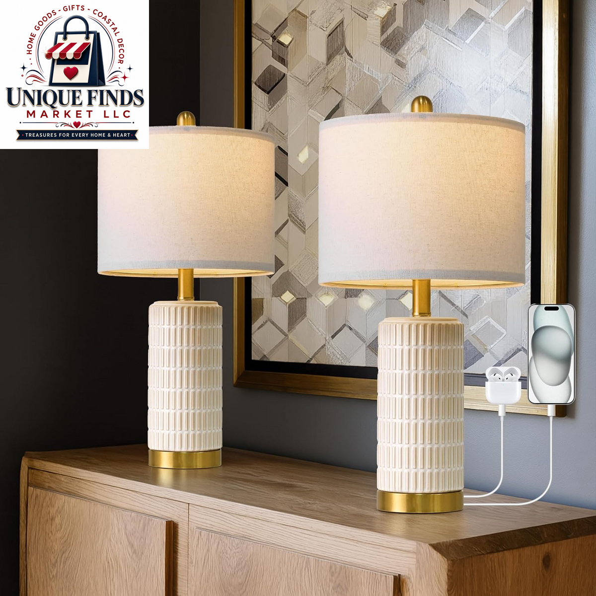 Pokat Set of 2 Modern 24" Ceramic Table Lamps in Green for Bedroom and Living Room Decor