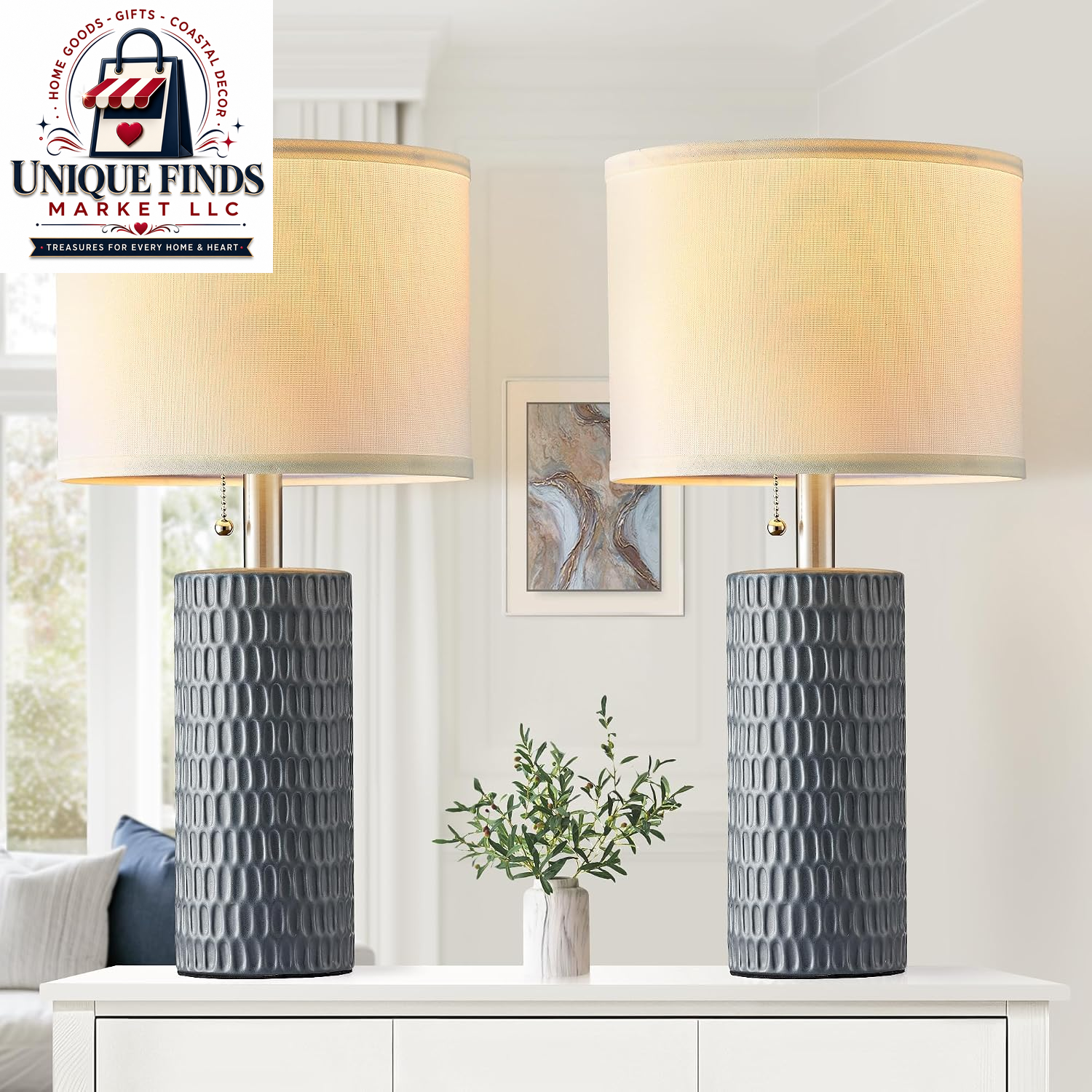 Reaketon 20” Modern Table Lamps Set of 2, Lamps for Bedroom, Blue