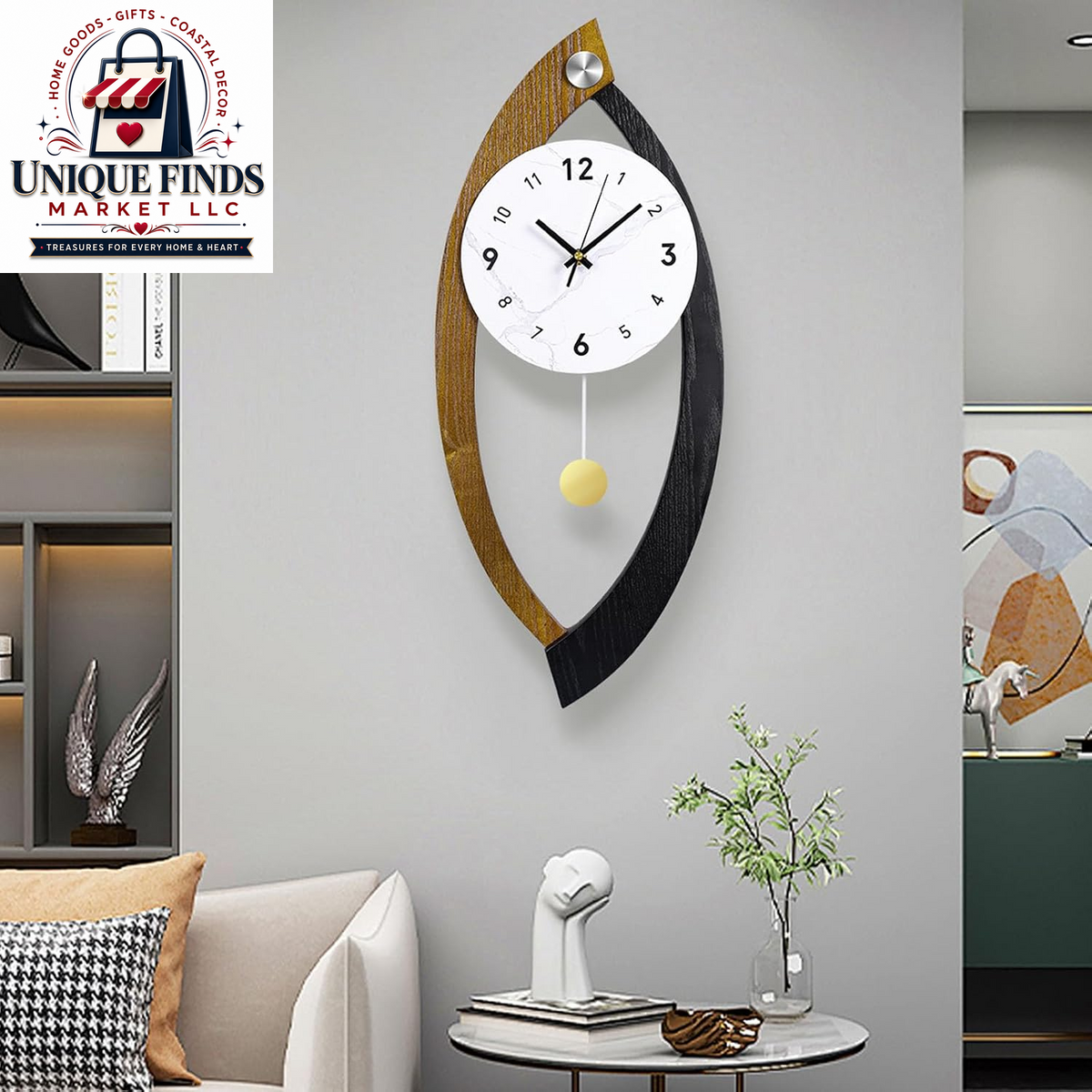 20-Inch Round Wooden Wall Clock - Silent Non-Ticking, Battery Operated