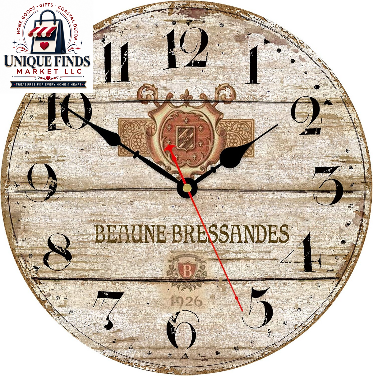 TAHEAT 14-Inch Nautical-Inspired White Anchor Pattern Wall Clock, Silent Non-Ticking Mechanism, Retro Wooden Design with Arabic Numerals, Easy-to-Read for Kitchen, Living Room, and Bedroom