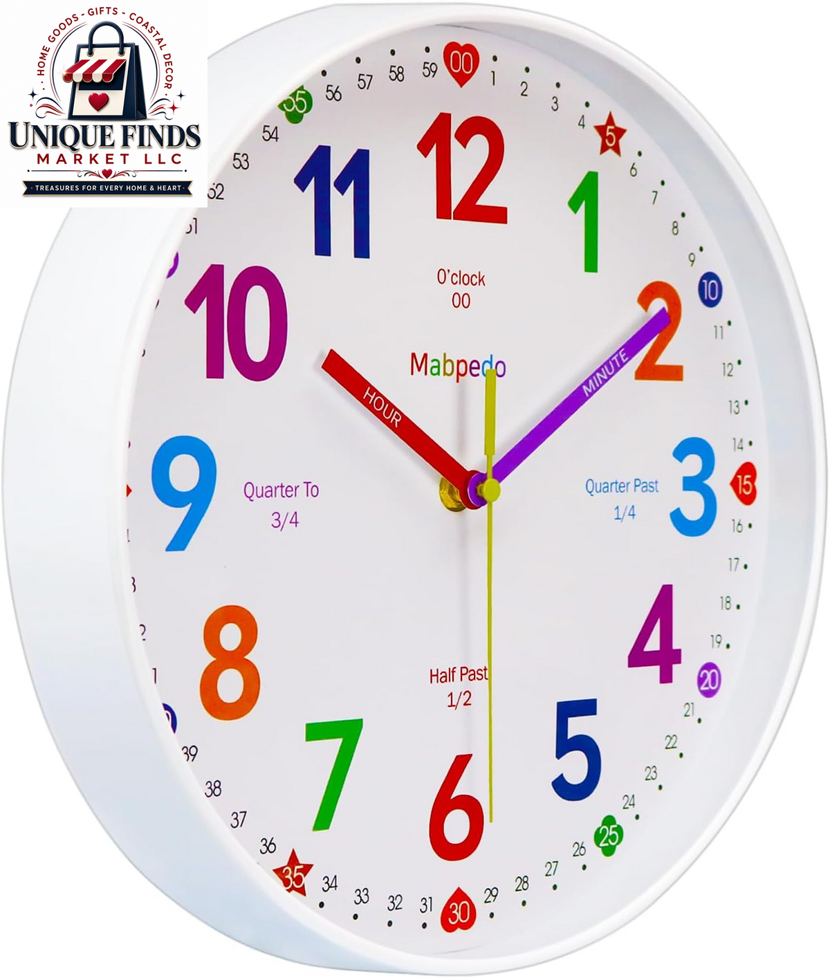 10-Inch Silent Analog Classroom Clock for Kids - Battery Operated Wall Clock for Educational and Home Decor Use, White