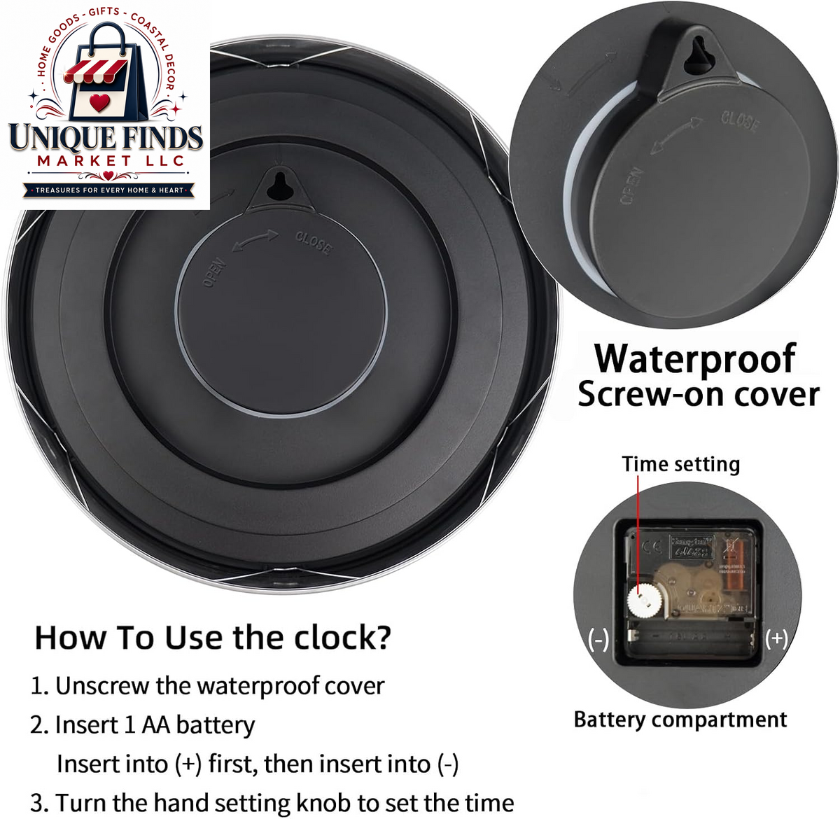 Caysie 12-Inch Waterproof Sealed Indoor/Outdoor Clock in Silver