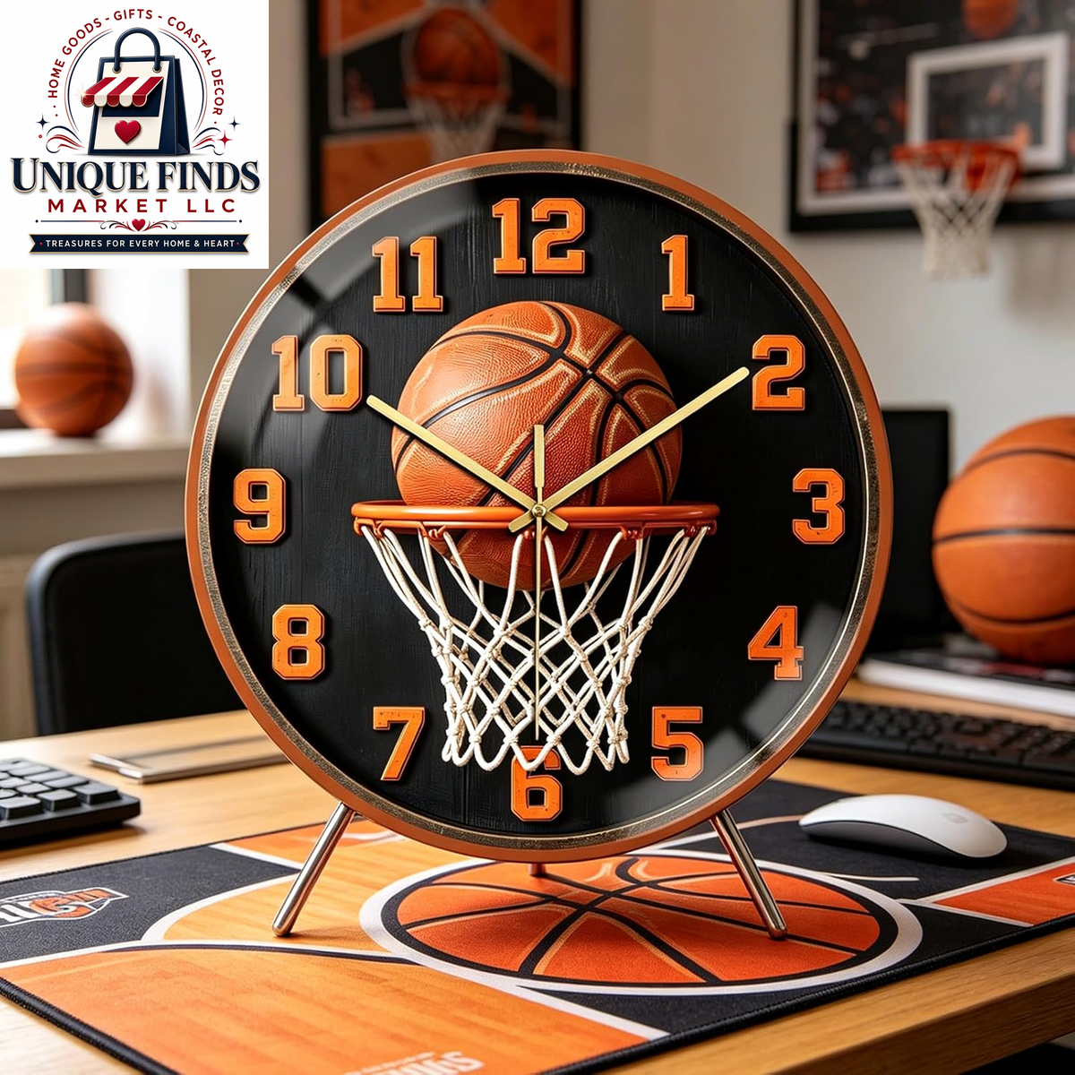 Peacoblue 12-Inch Battery-Operated Basketball Wall Clock