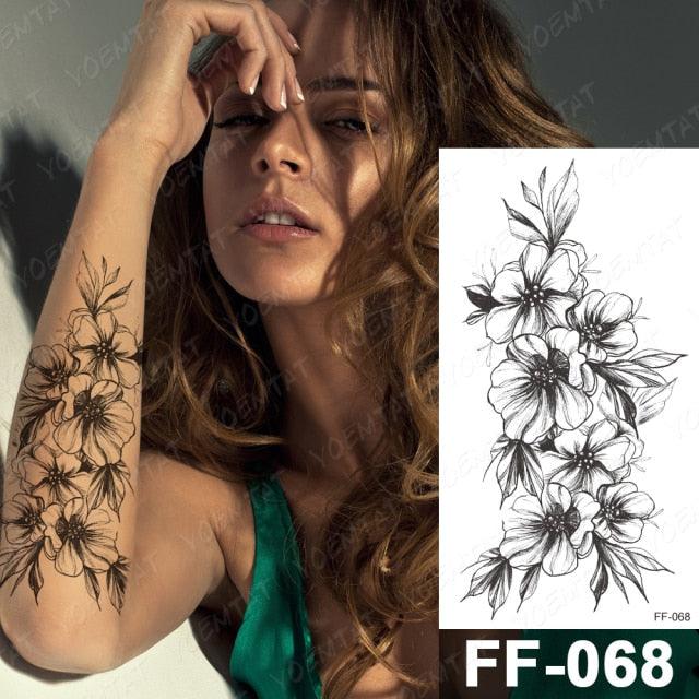 Waterproof Temporary Black Tattoo Sticker Peony Flower Snake Sketch Luxury Big Tattoo For Womens