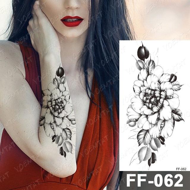 Waterproof Temporary Black Tattoo Sticker Peony Flower Snake Sketch Luxury Big Tattoo For Womens