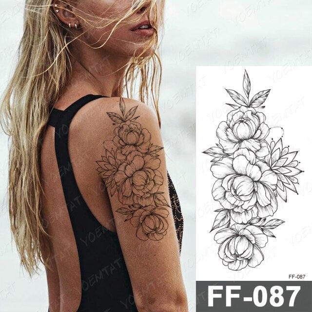Waterproof Temporary Black Tattoo Sticker Peony Flower Snake Sketch Luxury Big Tattoo For Womens