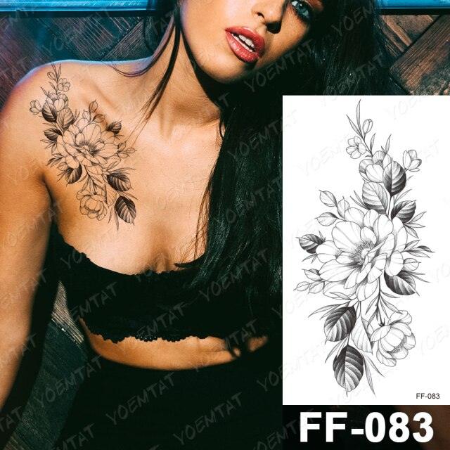 Waterproof Temporary Black Tattoo Sticker Peony Flower Snake Sketch Luxury Big Tattoo For Womens