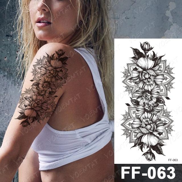 Waterproof Temporary Black Tattoo Sticker Peony Flower Snake Sketch Luxury Big Tattoo For Womens
