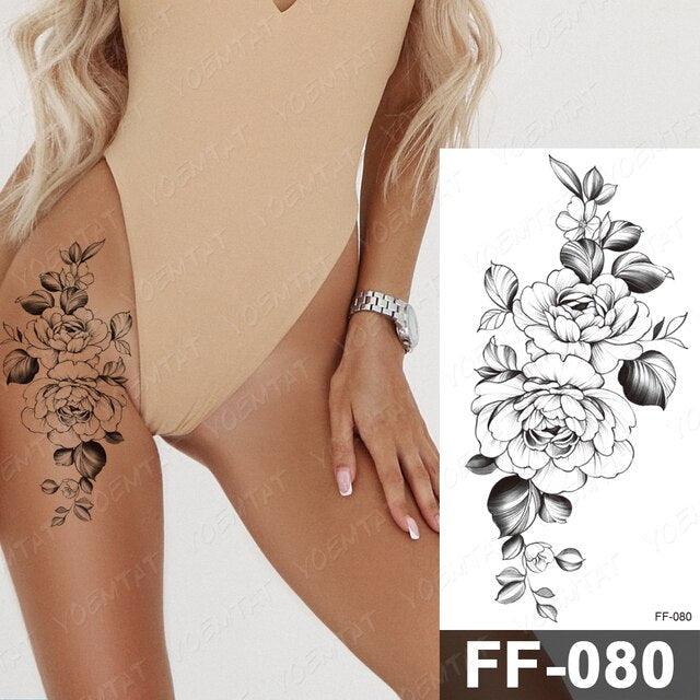 Waterproof Temporary Black Tattoo Sticker Peony Flower Snake Sketch Luxury Big Tattoo For Womens