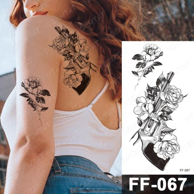 Waterproof Temporary Black Tattoo Sticker Peony Flower Snake Sketch Luxury Big Tattoo For Womens