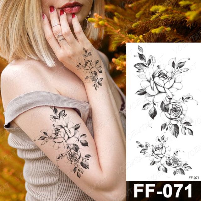 Waterproof Temporary Black Tattoo Sticker Peony Flower Snake Sketch Luxury Big Tattoo For Womens