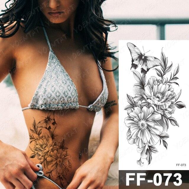 Waterproof Temporary Black Tattoo Sticker Peony Flower Snake Sketch Luxury Big Tattoo For Womens