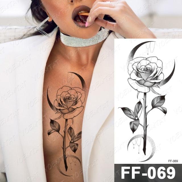 Waterproof Temporary Black Tattoo Sticker Peony Flower Snake Sketch Luxury Big Tattoo For Womens