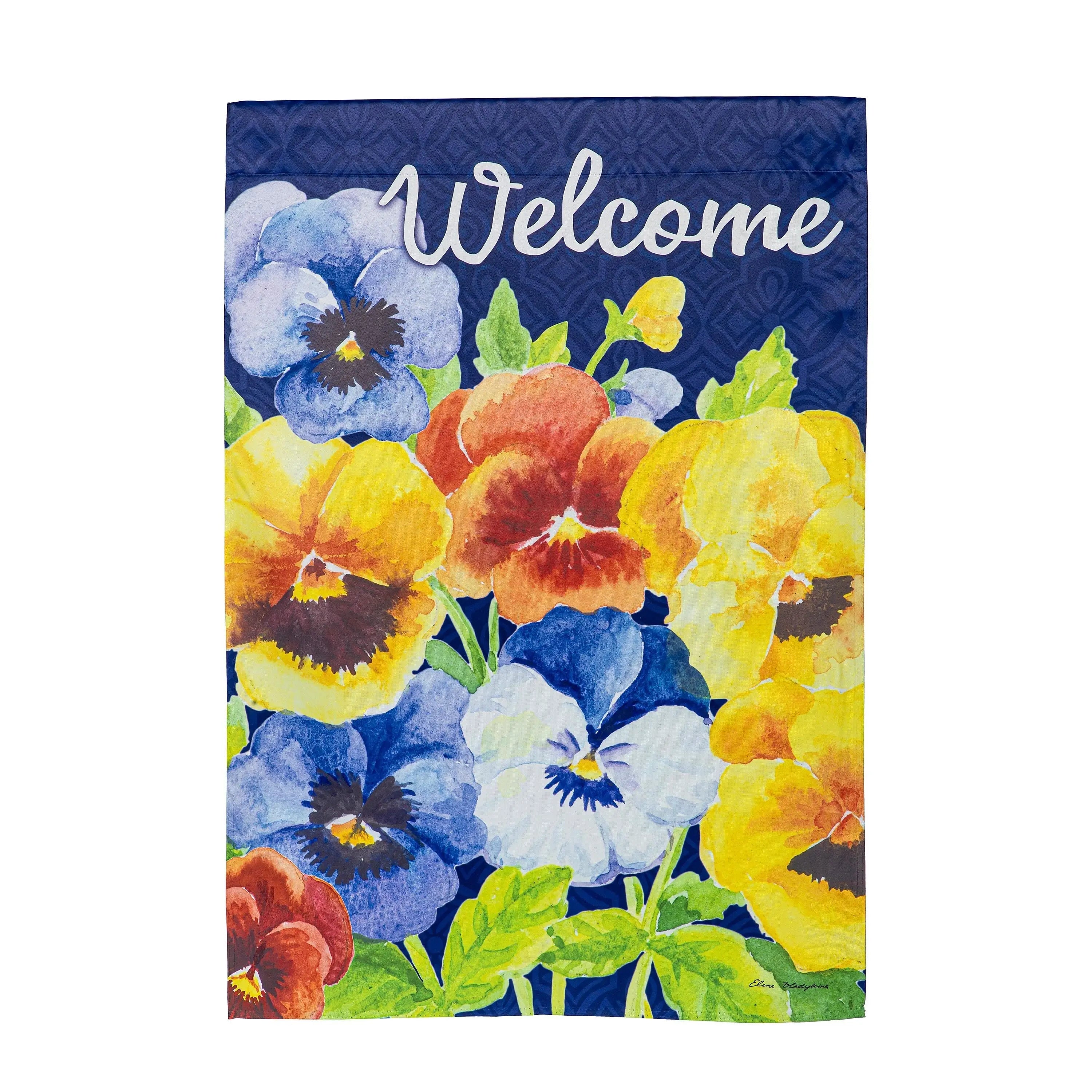 Welcome Pansies Suede House Flag