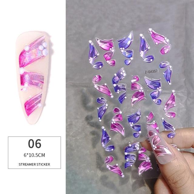 White Embossed Flower Lace 5D Sticker Decal Wedding Nail Art Designs Floral Flower Transfer Decal  Geometry  3D Wave Design Decoration for Women Girls Tape Nail Art Stickers Decal Decoration Geometry Transfer Decals Nail Art Decorations Decoration Decal
