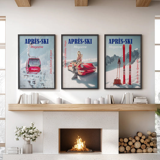 Girly Après Ski Set of 3 Posters. Chic Ski Resort Wall Decor
