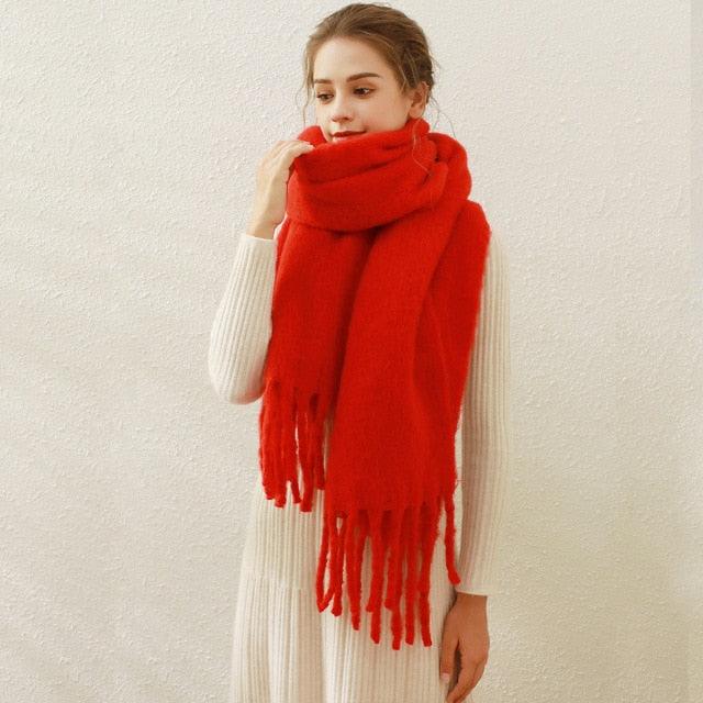 Winter Thick Soft Solid Color Warm Scarf Cashmere Hijabs Lightweight Warm Scarves Wraps Elegant Big Tassels Shawl Long Stole Mufflers For Women