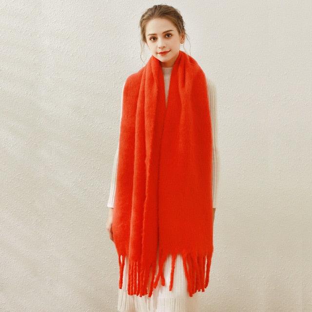Winter Thick Soft Solid Color Warm Scarf Cashmere Hijabs Lightweight Warm Scarves Wraps Elegant Big Tassels Shawl Long Stole Mufflers For Women